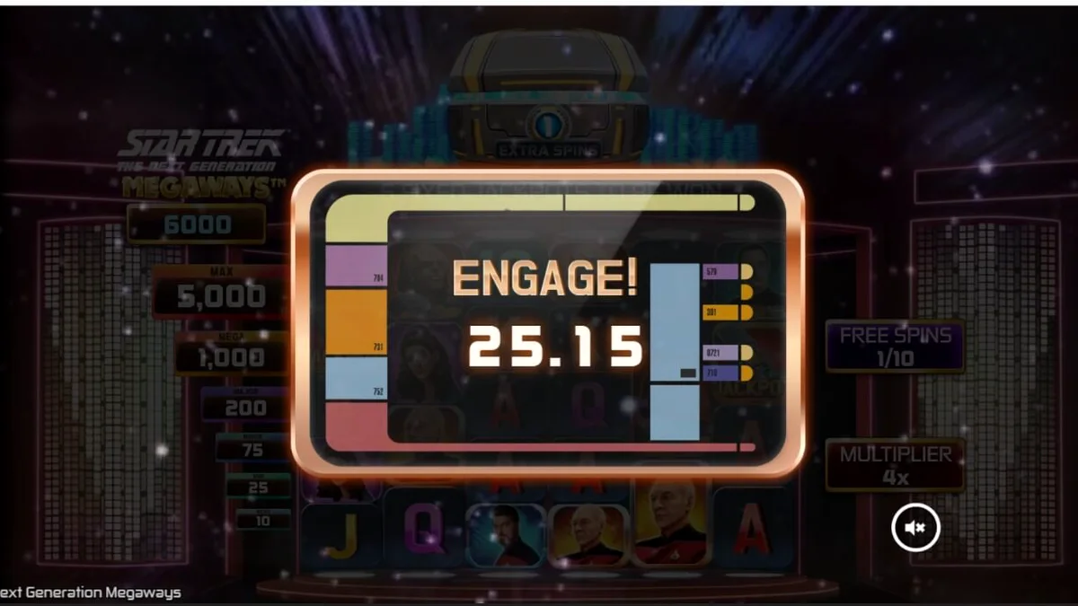 Interface do jogo Star Trek: The Next Generation Megaways com elementos da nave Enterprise