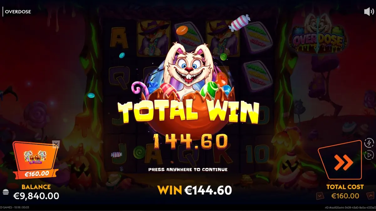 Interface do slot Overdose com tema de Páscoa sombria